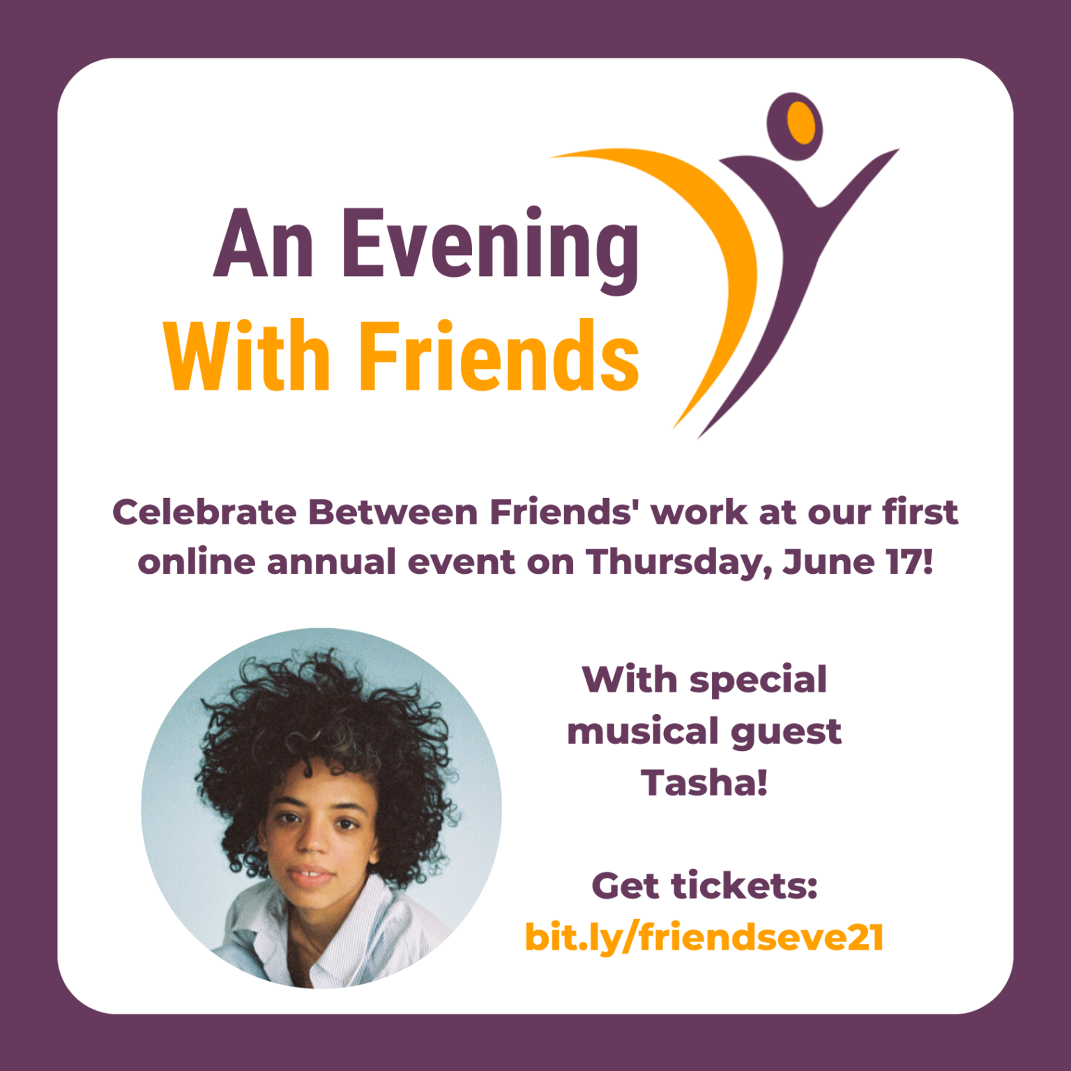 An Evening With Friends with special musical guest Tasha graphic